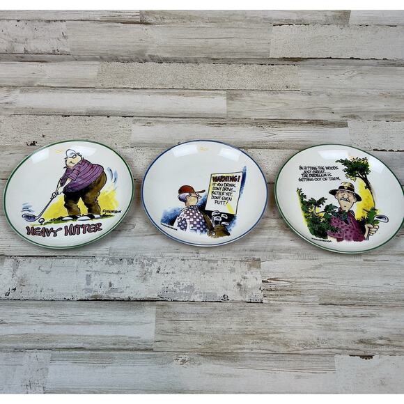 3 Funny Golf Appetizer Snack Plates Finkstrom By Centrum Dad Gift - Picture 1 of 6